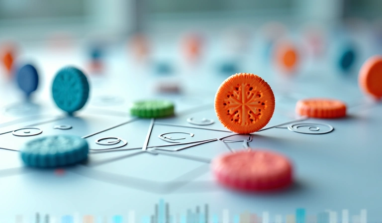 Conceptual image showing different colored cookies connecting to various third-party logos like Google, Facebook, and other ad networks, illustrating third-party cookie usage and data sharing.