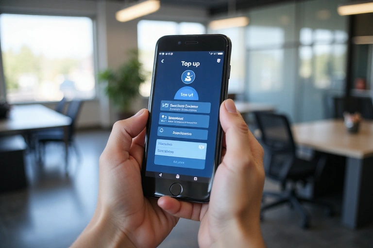 Person holding a smartphone with a top-up interface